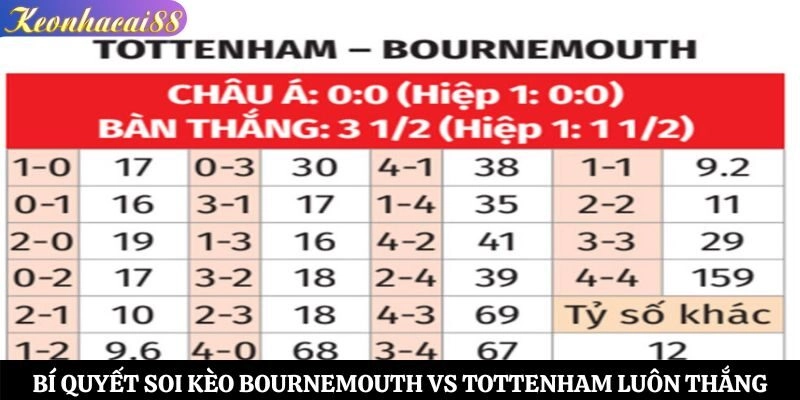 Bí quyết soi kèo Bournemouth vs Tottenham luôn thắng